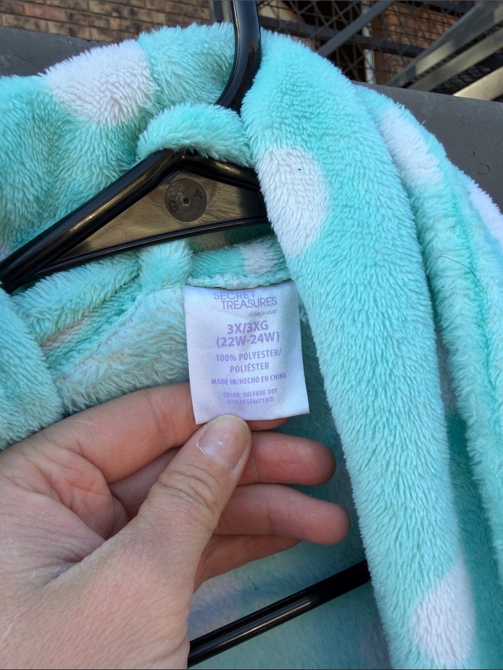 Secret Treasures Aqua Plush Robe with White Polka Dots - Picture 2 of 8